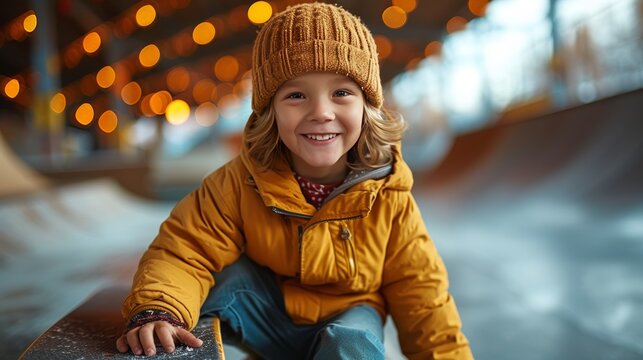 Skatepark with disabled boy on skateboard