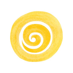Abstract watercolor bright yellow spot isolated on a white background, hand-drawn. The sun, the planet, a decorative element for a holiday, decoration, design. The texture of watercolor on paper.
