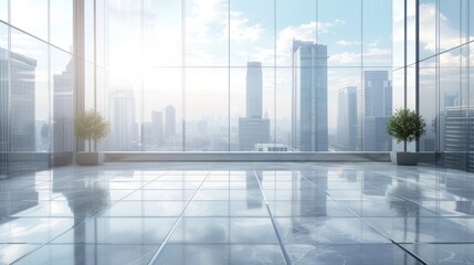 3D rendering of a modern city with a beautiful view and empty floor in front