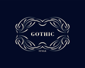 Vintage template for a label, sign or emblem from a linear frame made with brush strokes. Old fashioned Victorian or Gothic style. Ready vector badge