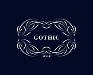 Vintage template for a label, sign or emblem from a linear frame made with brush strokes. Old fashioned Victorian or Gothic style. Ready vector badge