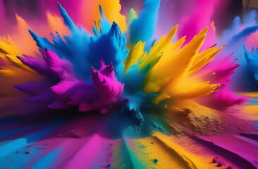 Holi color explosions, focusing on dynamic patterns and textures of powdered pigments 