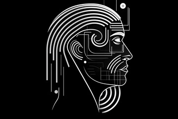 Fine-art portrait concept. Abstract and surreal dreamlike beautiful man minimalist portrait. Sketch, three dimensional, tiny detailed drawing style. Black and white image