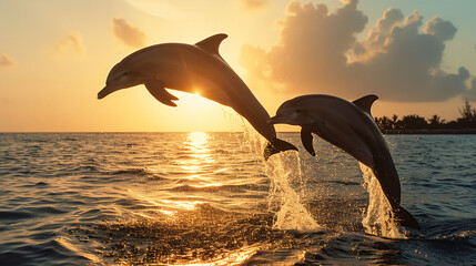 Silhouettes of pair of bottle-nosed dolphins