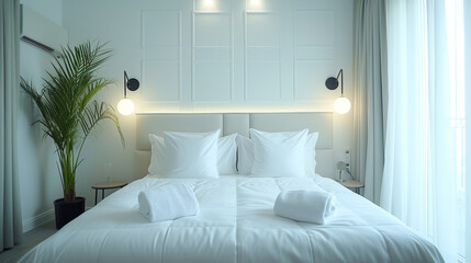 Contemporary Bedroom Aesthetics with Clean Lines.
A modern bedroom showcasing clean aesthetics and a minimalist design.