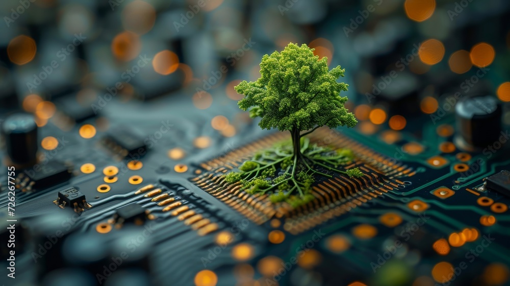 Leinwandbilder csr / green computing / eco-friendly it / tree growing on a computer circuit board