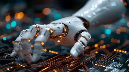Artificial intelligence tools, smart robots, and futuristic, global connections enabling online access to information and data,