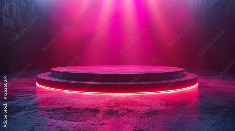 Aufkleber modern neon podium mockup with abstract geometric backdrop for product presentation
