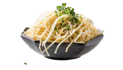 Italian pasta fettuccine in a bowl isolated on transparent background