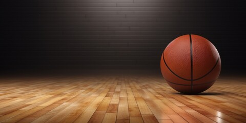 Obraz premium Basketball Resting on a Glossy Hardwood Floor.