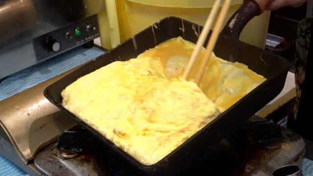 Making sweet Japanese omlette fried sweet egg cooking 4k