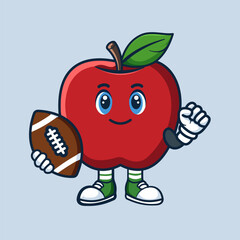 Illustration of an apple mascot as a football player character design