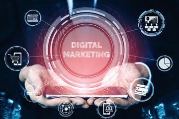 Digital Marketing Technology Solution for Online Business Concept - Graphic interface showing...