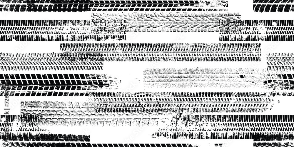 Aufkleber Tire track seamless pattern. Grange tread marks .Grunge textured vector car tread . Car trails endless pattern texture. Tyre track seamless texture. Wheel tire tread track background