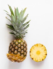 Generated image whole and sliced pineapple isolated on white background
