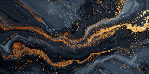 Abstract marble marbled marble stone granite painting texture on canvas, luxury background banner - Black gold structure, Generative AI  - obrazy, fototapety, plakaty