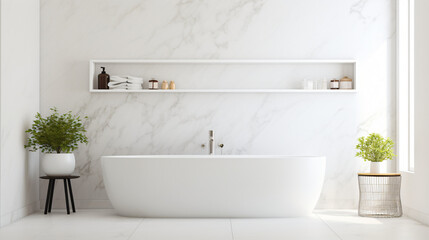 White marble style wall tiles in elegant bathroom