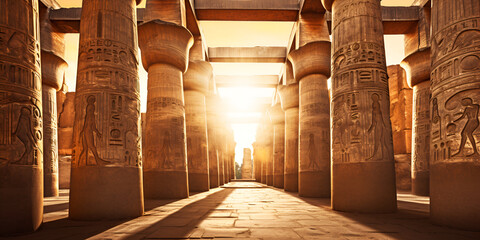 arches in the city,Exploring the Ancient Beauty: Karnak Temple's Hypostyle Columns - obrazy, fototapety, plakaty