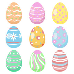 Easter eggs. Set of vector illustrations. Colored Easter eggs.