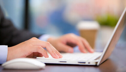 ビジネスシーン、ノートパソコンを操作するビジネスパーソンの手元