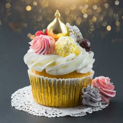 Elegant Birthday Cupcake with Golden Ornament
