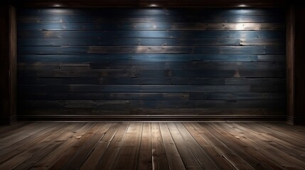 Eerie and abandoned interior with vintage weathered wooden flooring in a dimly lit setting - obrazy, fototapety, plakaty
