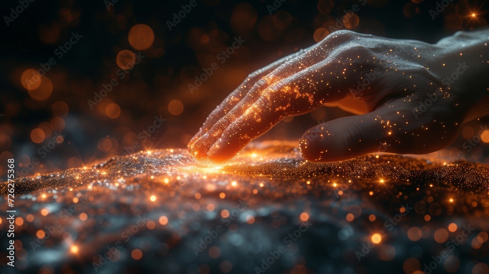 Aufkleber Digital neural networks. Business man touching a hand with artificial intelligence. Cyberspace of the future. Technology innovation and science.