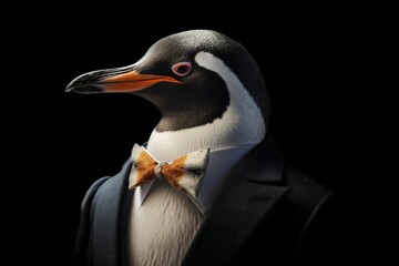 Penguin in formal business outfit. Aquatic polar bird in stylish corporate costume. Generate ai - obrazy, fototapety, plakaty