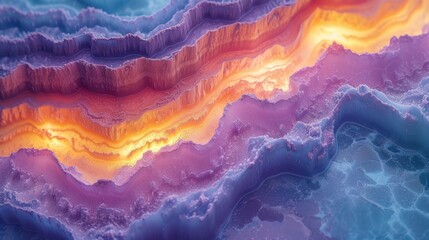 Luminous 3D Terrain Layers with Vibrant Gradient Abstract Art.