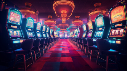 Row of slots machines in a casino	 - obrazy, fototapety, plakaty