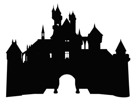 Silhouette mit einem mittelalterlichen Schloss der Fantasie