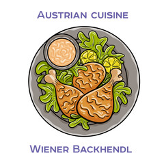 Wiener Backhendl is a traditional Austrian dish consisting of fried chicken coated in breadcrumbs