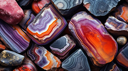 Colorful agate mineral stones background texture - obrazy, fototapety, plakaty