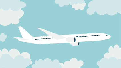 airplane in the sky with clouds, on a white background vector