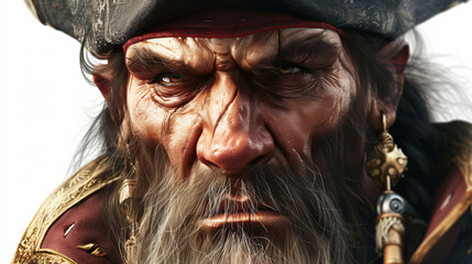 A stunning 3D rendering of a fearsome pirate in a dynamic pose, exuding strength and determination....