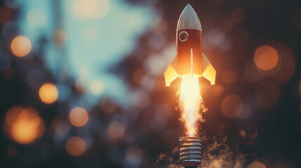 Rocket takes off concept with copy space - obrazy, fototapety, plakaty
