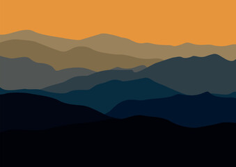 Silhouette of landscape mountains, vector illustration for background design.