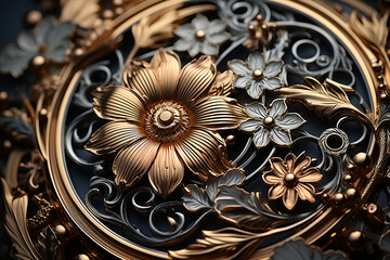 Precious Metal Engraving: Intricate floral metalwork details with coloured enamel.