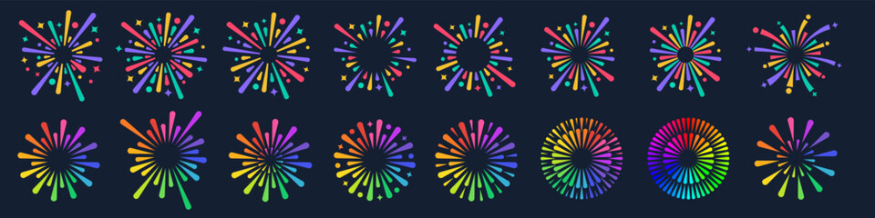 Set of creative fireworks explosion design vectors, ornament fireworks colorful design vector.