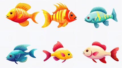 Set of Cute Fishes - Sticker Fish Clipart on Isolated Background

