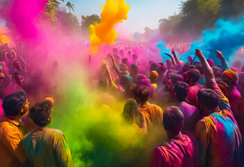 Obraz na płótnie Canvas AI Generative illustration of a traditional Holi Festival of Colour scene