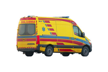 A Yellow Ambulance Races Through the Snowy City Streets with an Industrial Background