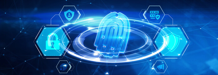 Fingerprint scan provides security.  Business, technology, internet and networking concept.  3d illustration