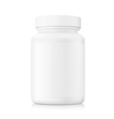 Plastic bottle mockup for sports nutrition. Vector illustration isolated on white background. Can be use for template your design, presentation, promo, ad. EPS10.