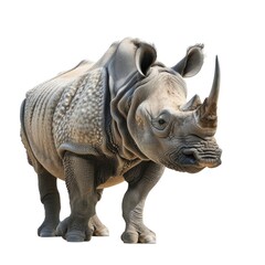 Obraz premium Indian Rhinoceros in natural pose isolated on white background, photo realistic