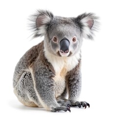 Koala in natural pose isolated on white background, photo realistic