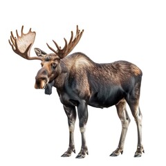 Moose standing in natural pose isolated on white background, photo realistic
