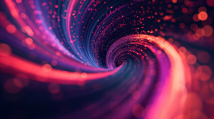 An abstract background with a swirling vortex of sparkling lights in a dynamic array of pinks, blues, and purples, resembling a journey through a cosmic galaxy  - obrazy, fototapety, plakaty