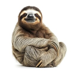 Sloth in natural pose isolated on white background, photo realistic