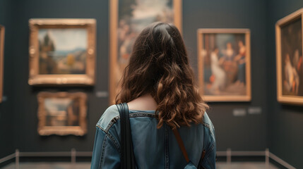 Fototapeta na wymiar Woman viewing art in a gallery
